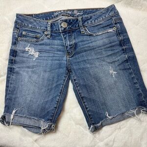 American Eagle Outfitters Blue Distressed Denim Shorts